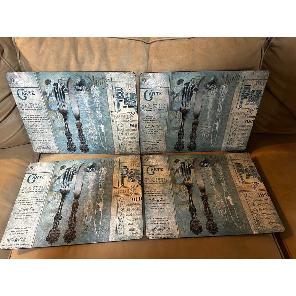 Enchante Accessories Paris Brasserie Cork Back Placemats Set of 4 French Bistro